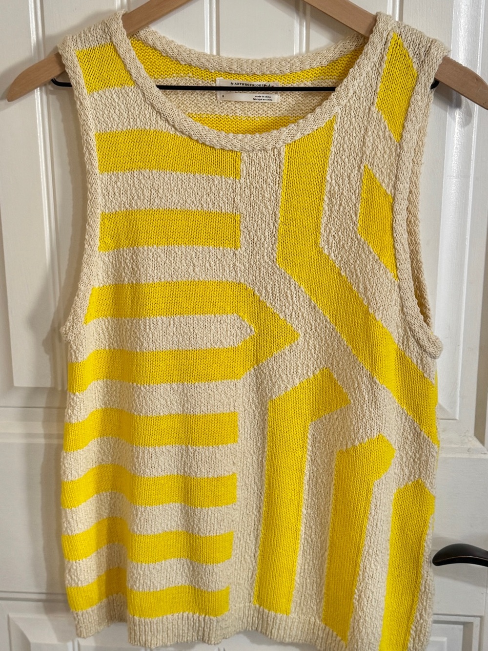 Anthropologie Yellow Knit Sweater Tank Top Vest Small Sleeveless Coastal